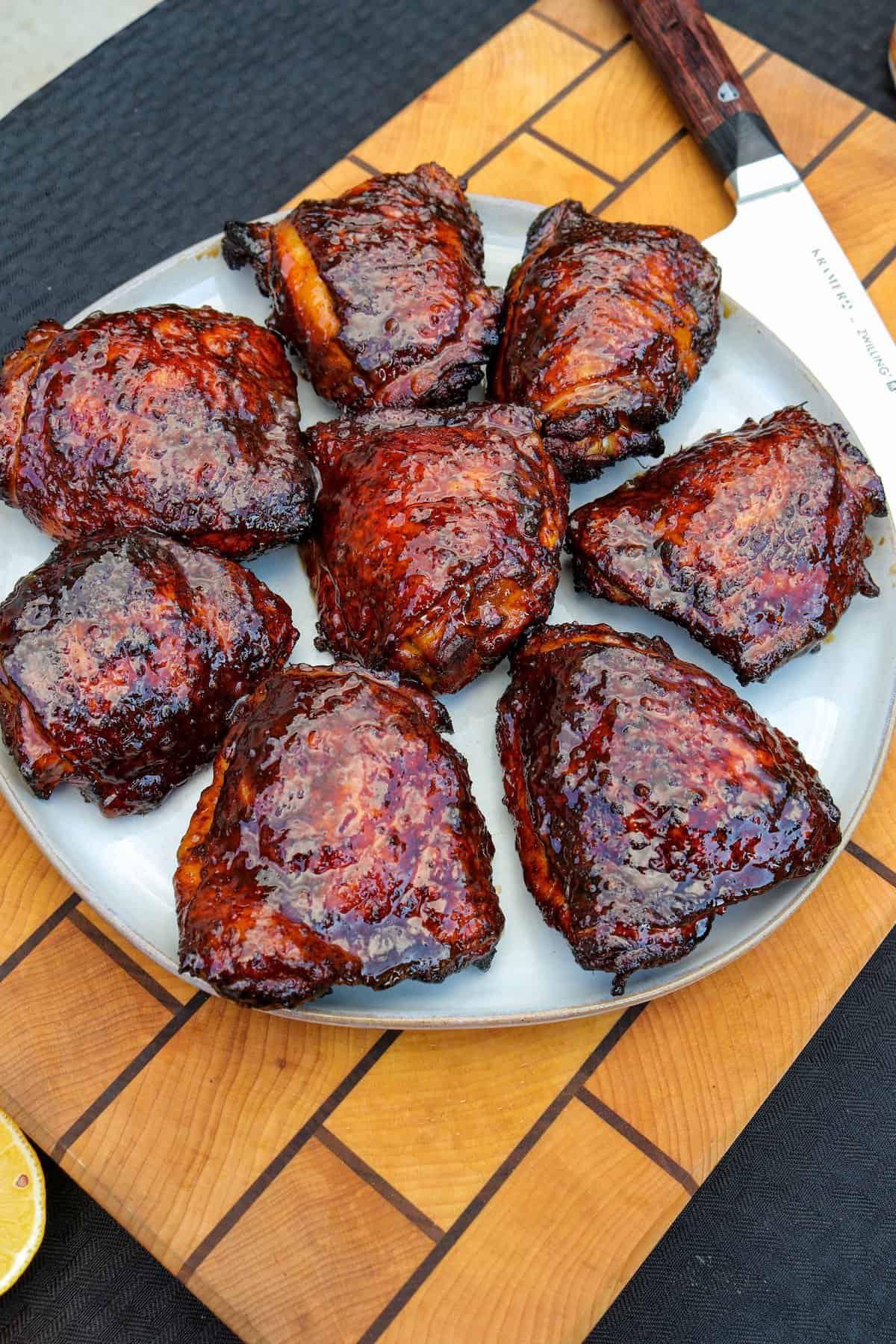 Maple Blueberry BBQ Glazed Smoked Chicken Thighs