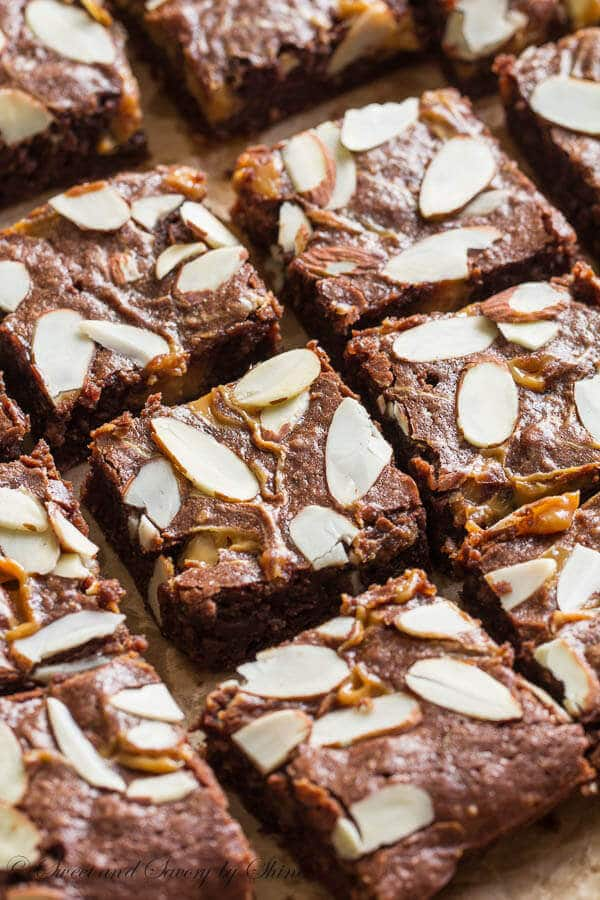 Toasted Almond Brownie Bars with Espresso Glaze
