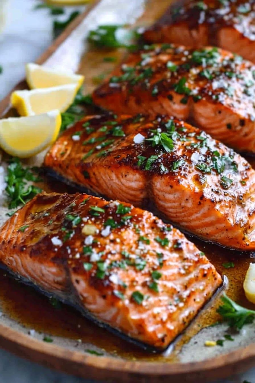 Pan-Roasted Salmon with Honey-Mustard Glaze and Asparagus