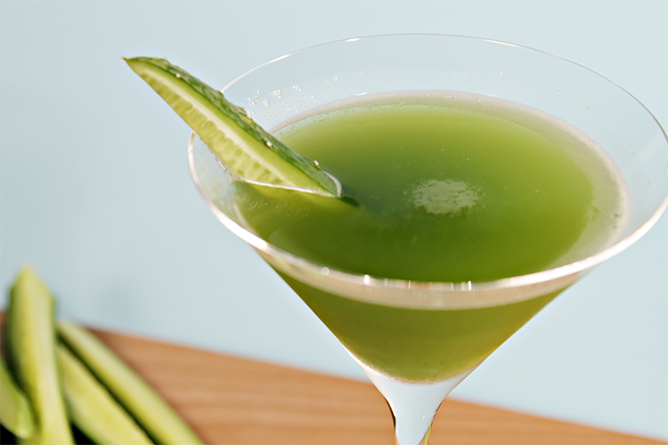 Herb-Infused Gin Martini with Cucumber Ribbon
