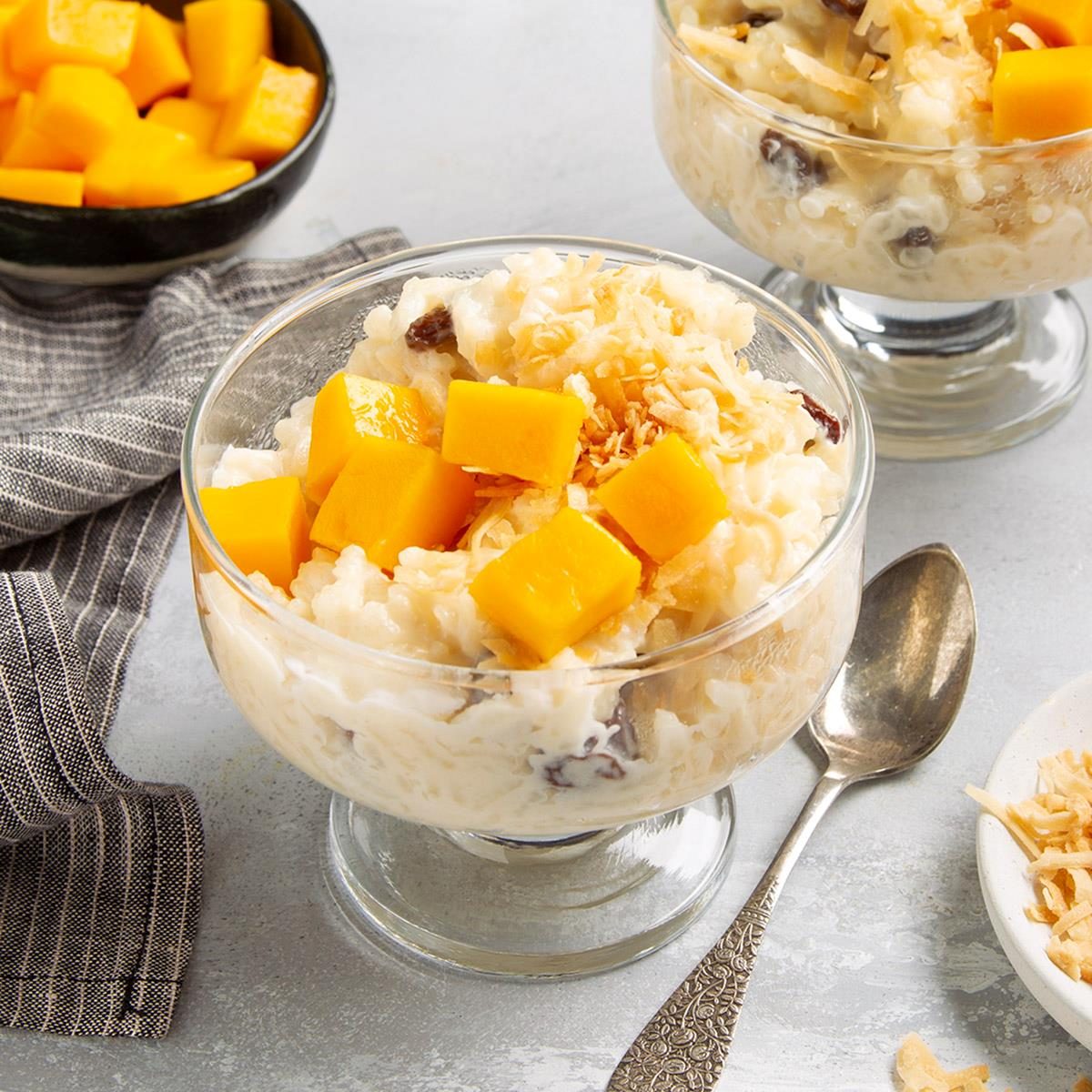 Warm Coconut Rice Pudding with Mango and Toasted Pistachios