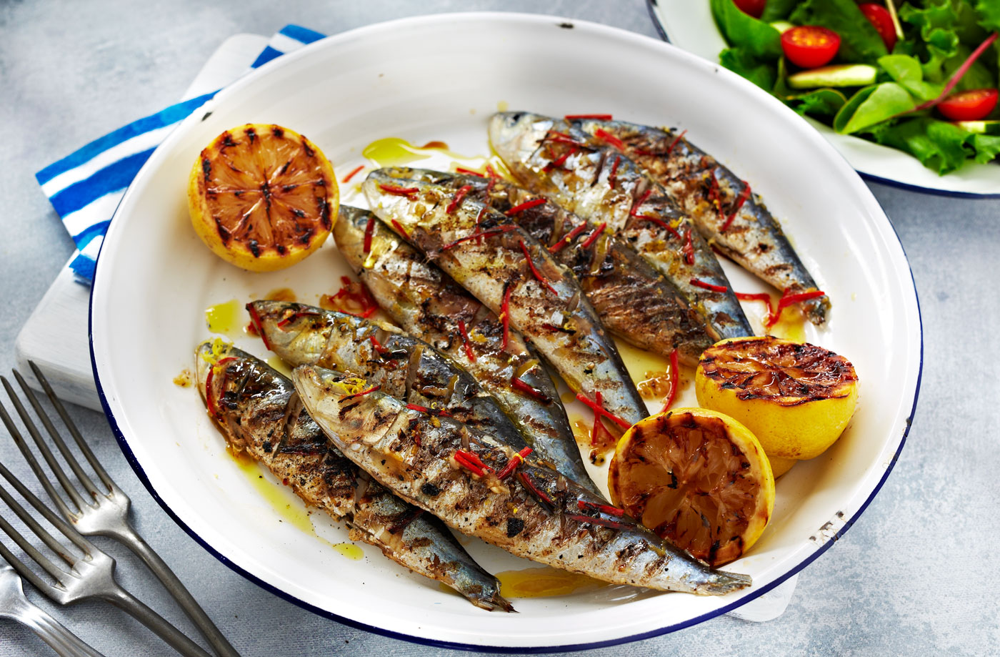 Grilled Spanish Sardine Skewers with Garlic and Lemon