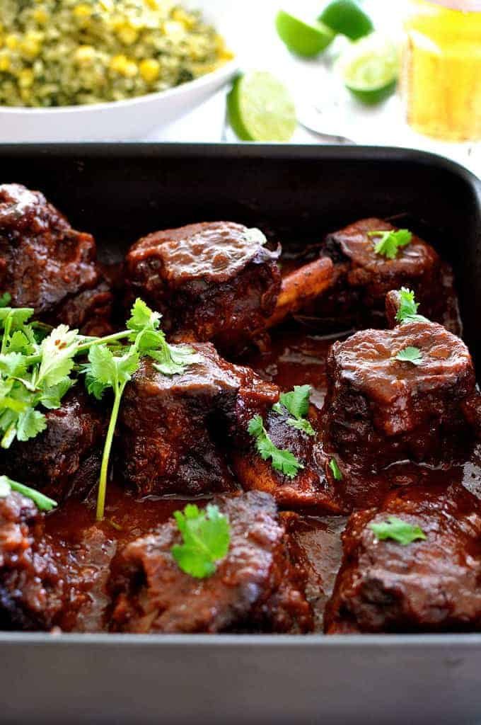 Mexican Ancho Chile Braised Beef with Roasted Corn Salsa