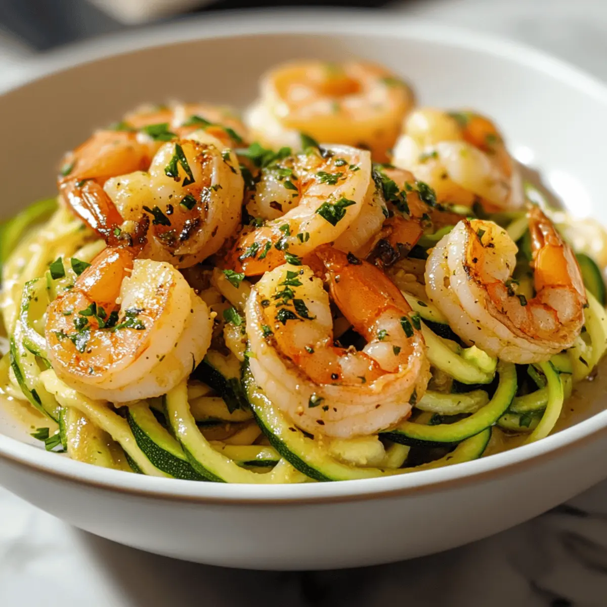 Sautéed Shrimp and Zucchini Noodles with Garlic and Red Pepper Flakes