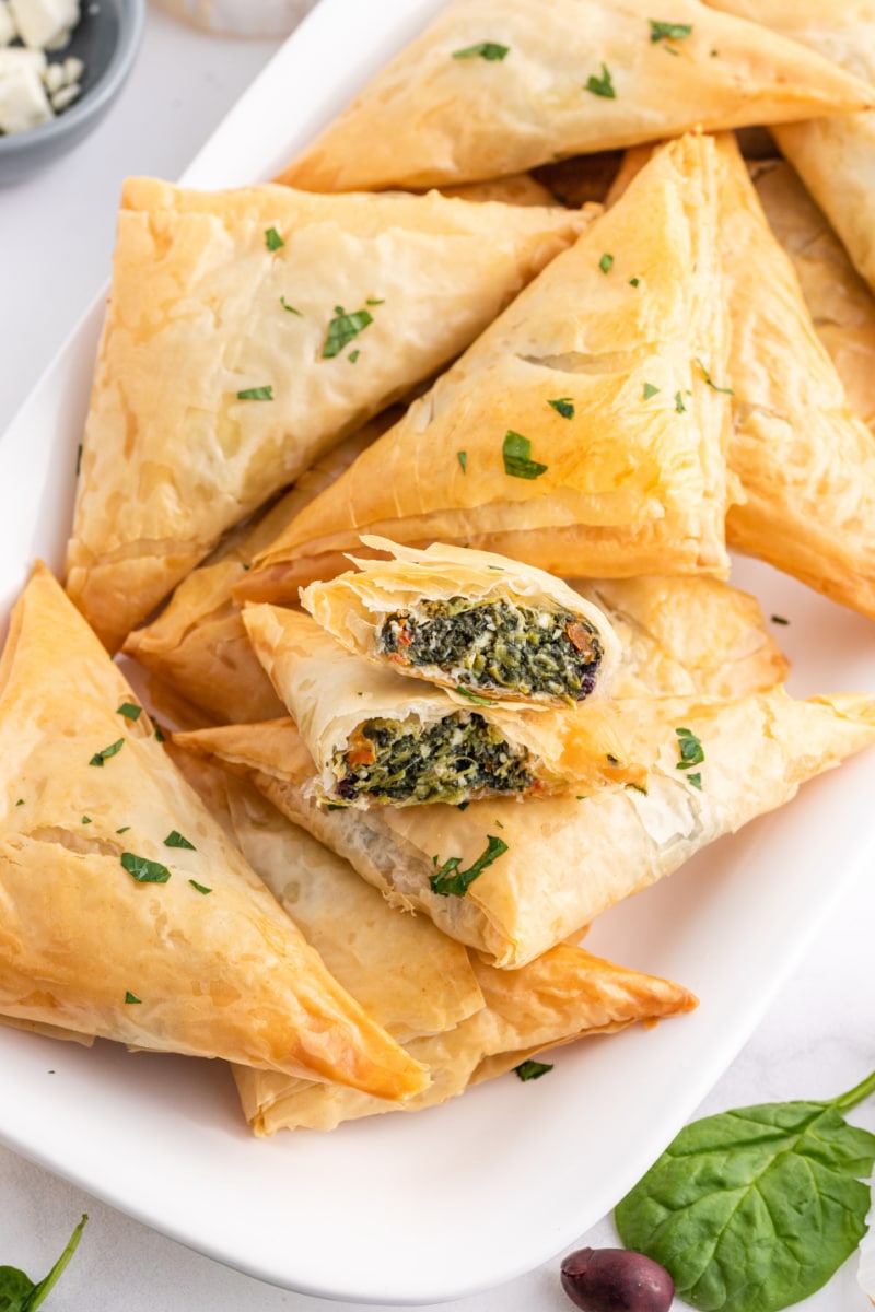 Phyllo-Wrapped Spinach and Feta Triangles with Mint