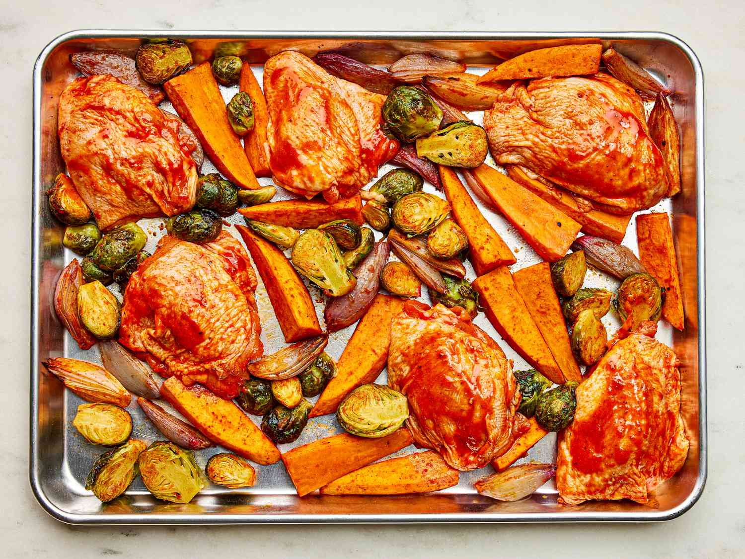 Sheet Pan Citrus-Honey Roasted Chicken with Sweet Potatoes