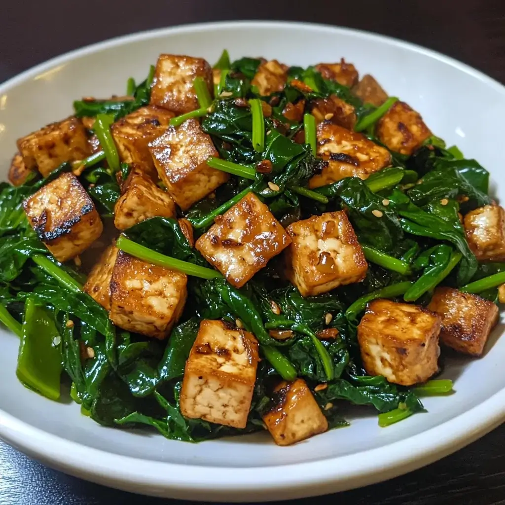 Stir-Fried Energy-Saving Tofu with Garlic and Spinach