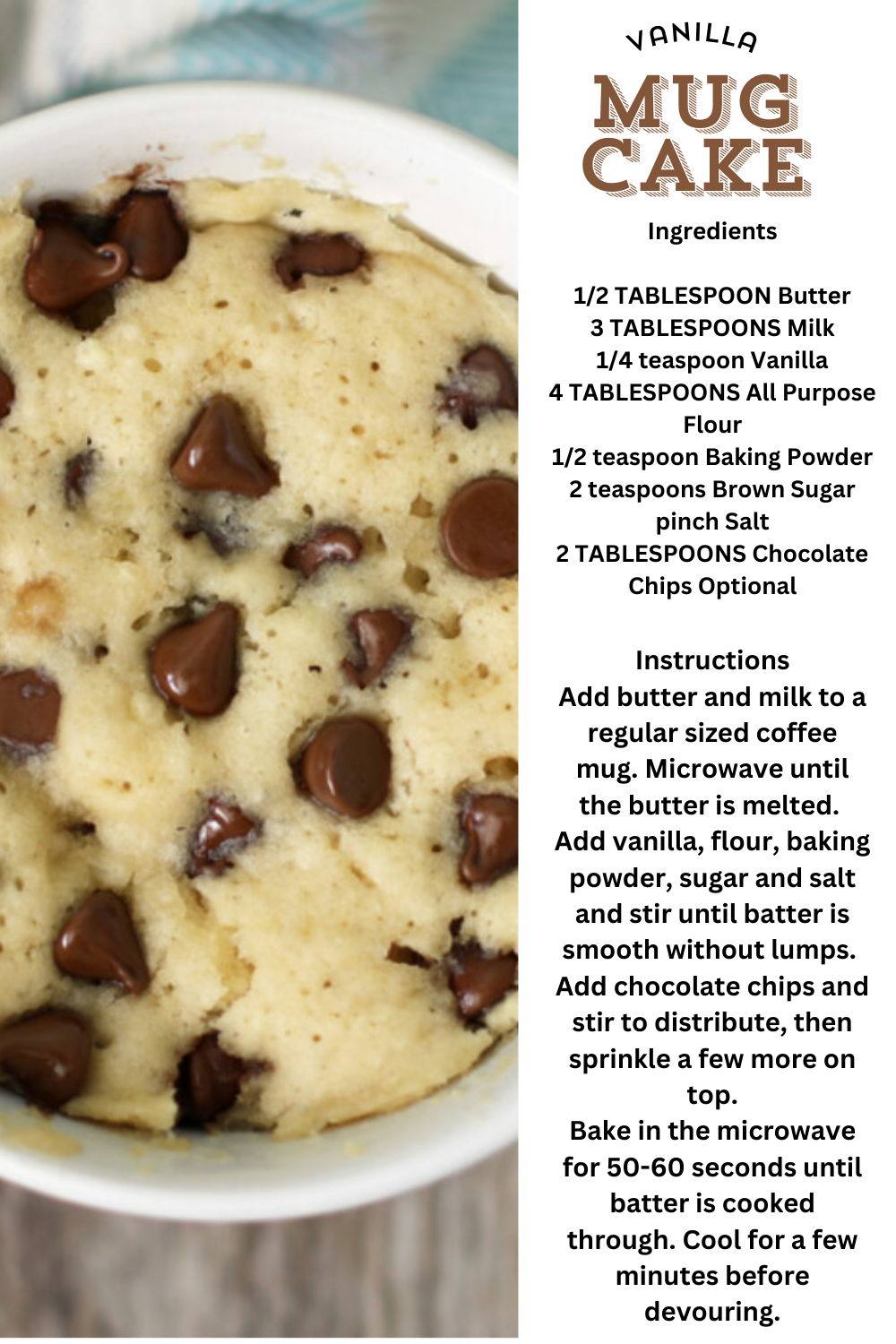 Quick Vanilla Mug Cake with Chocolate Chips