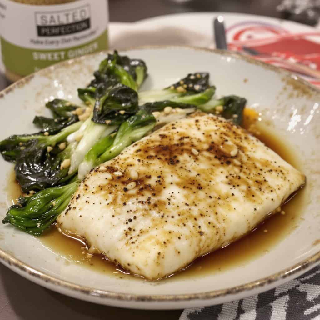 Pan-Seared Sea Bass with Ginger-Soy Glaze and Bok Choy
