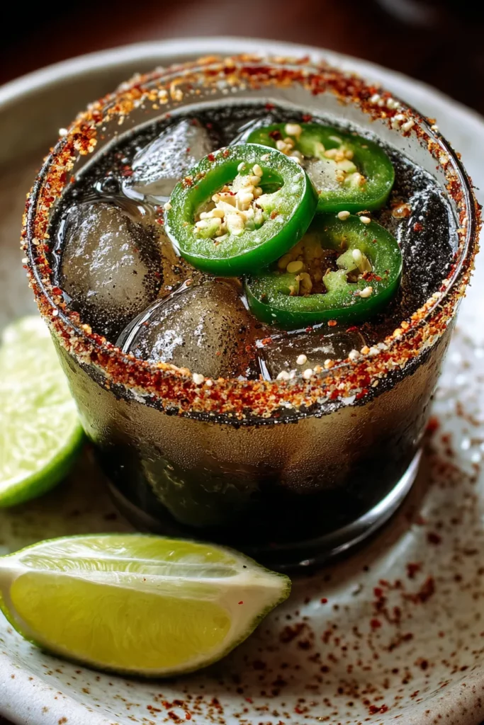 Smoky Charcoal Margarita with Activated Lime Rim