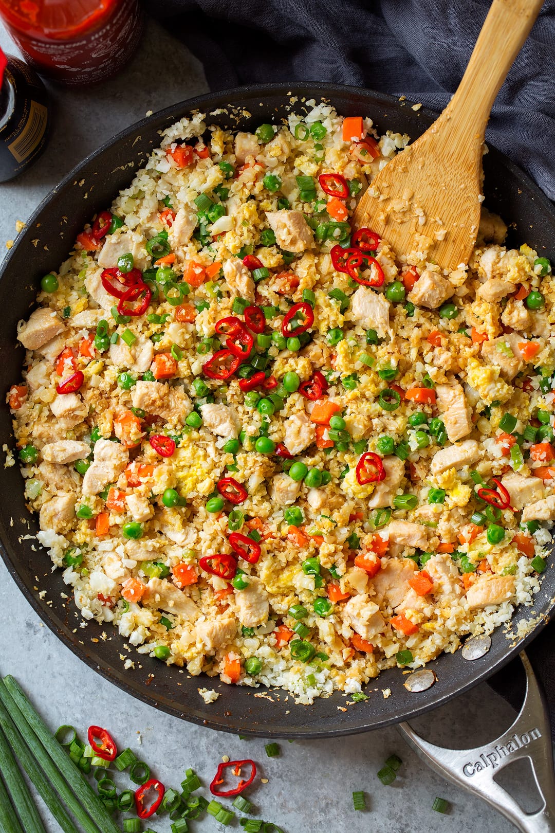 Stir-Fried Cauliflower Rice with Ginger, Snap Peas, and Chicken