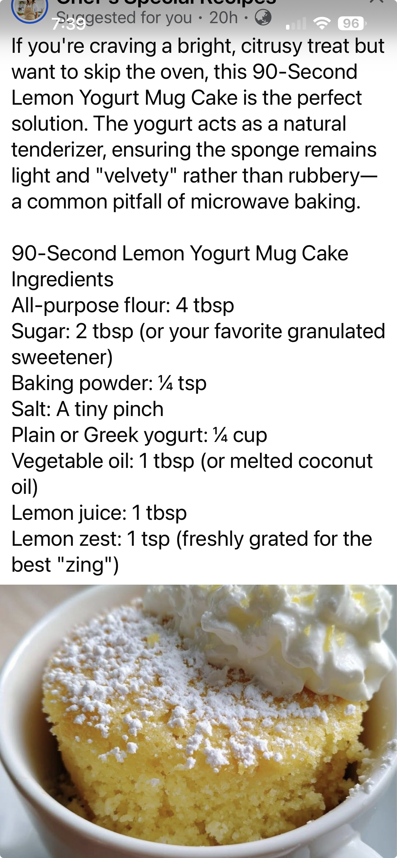 Microwave Mug Lemon Yogurt Cake