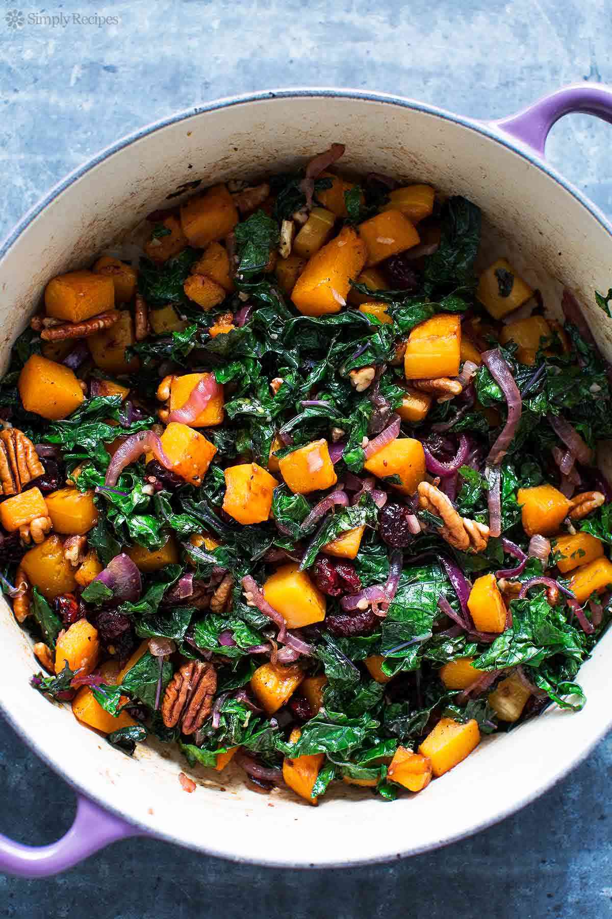 Sautéed Garlic-Ginger Kale with Roasted Butternut Squash