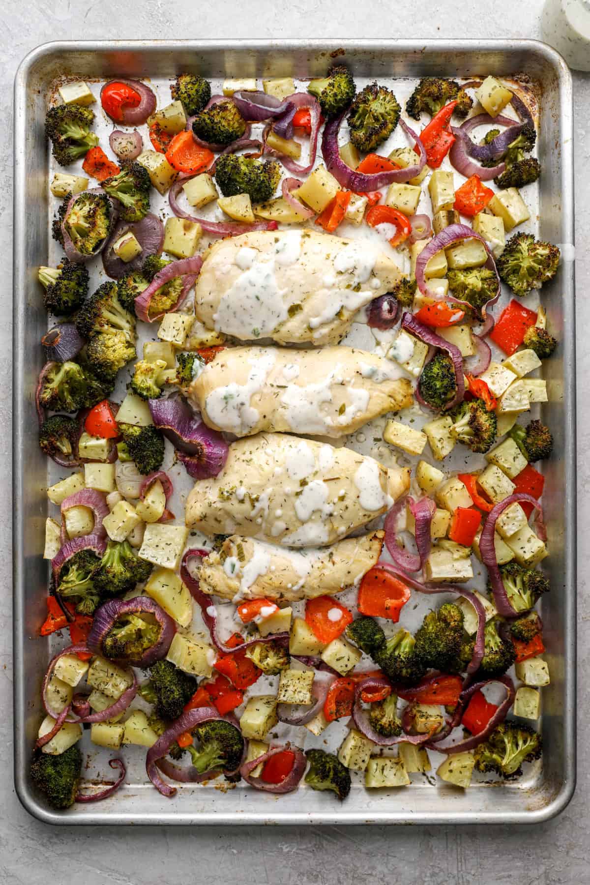 Sheet Pan Colorado Springs Ranch Chicken with Roasted Vegetables